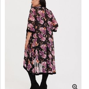 BLACK FLORAL VELVET TRIM CHIFFON KIMONO